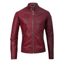 Red wine engraved leather jacket Image